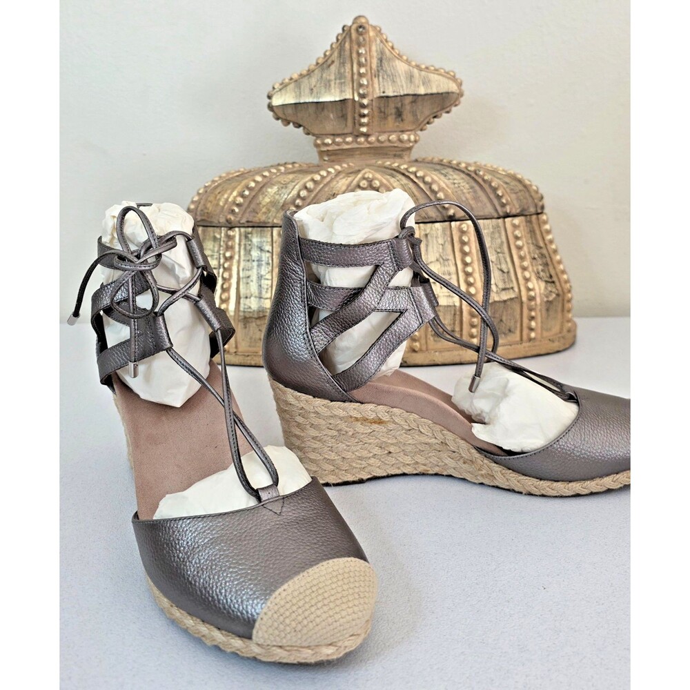 VIONIC Aruba Calypso Orthotic Lace Up Espadrilles Wedge Pewter Size 9 NEW IN BOX